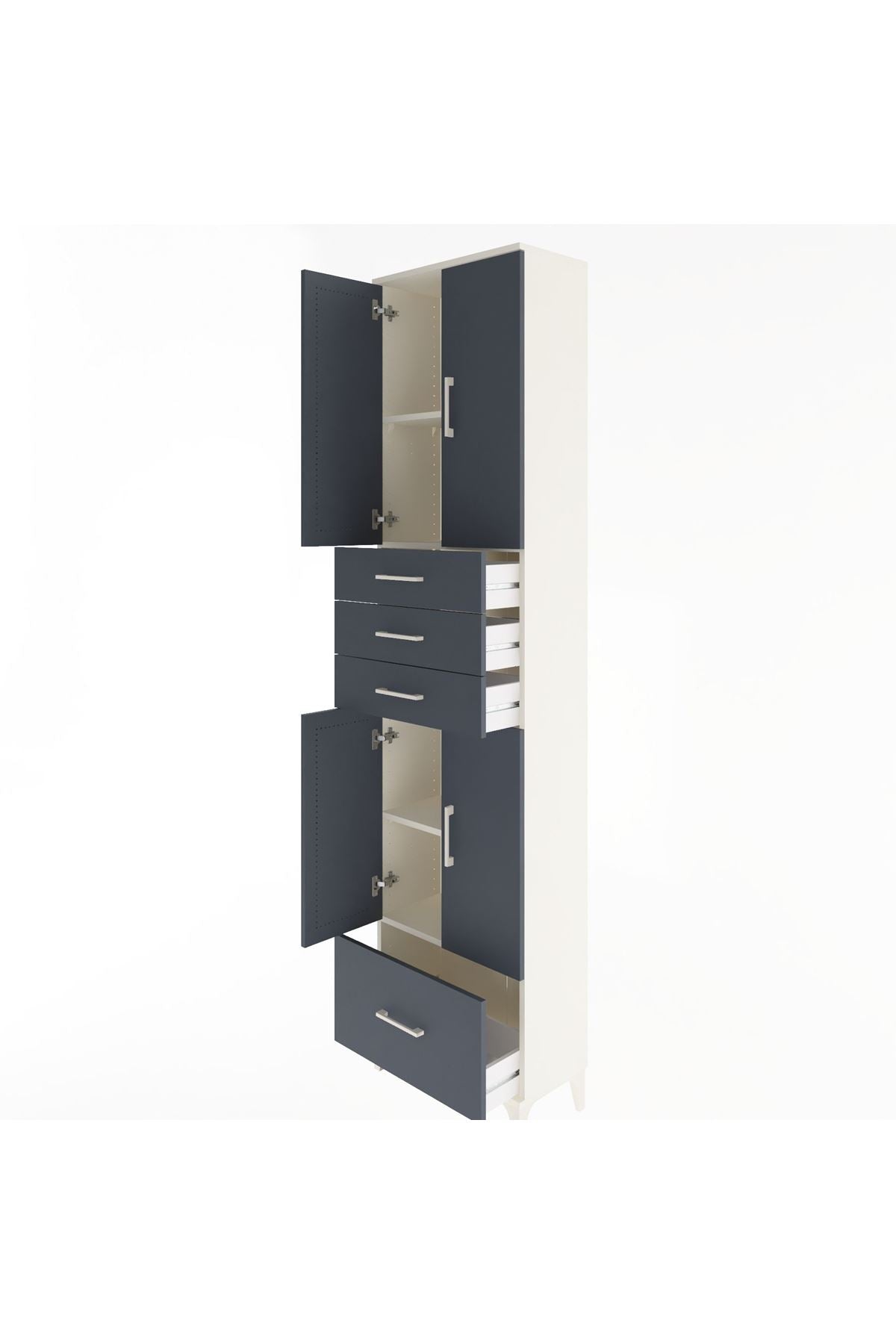 Arges Dolap 4 Raflı 4 Çekmeceli 4 Kapaklı 60x30x243 Aytaşı-Antrasit