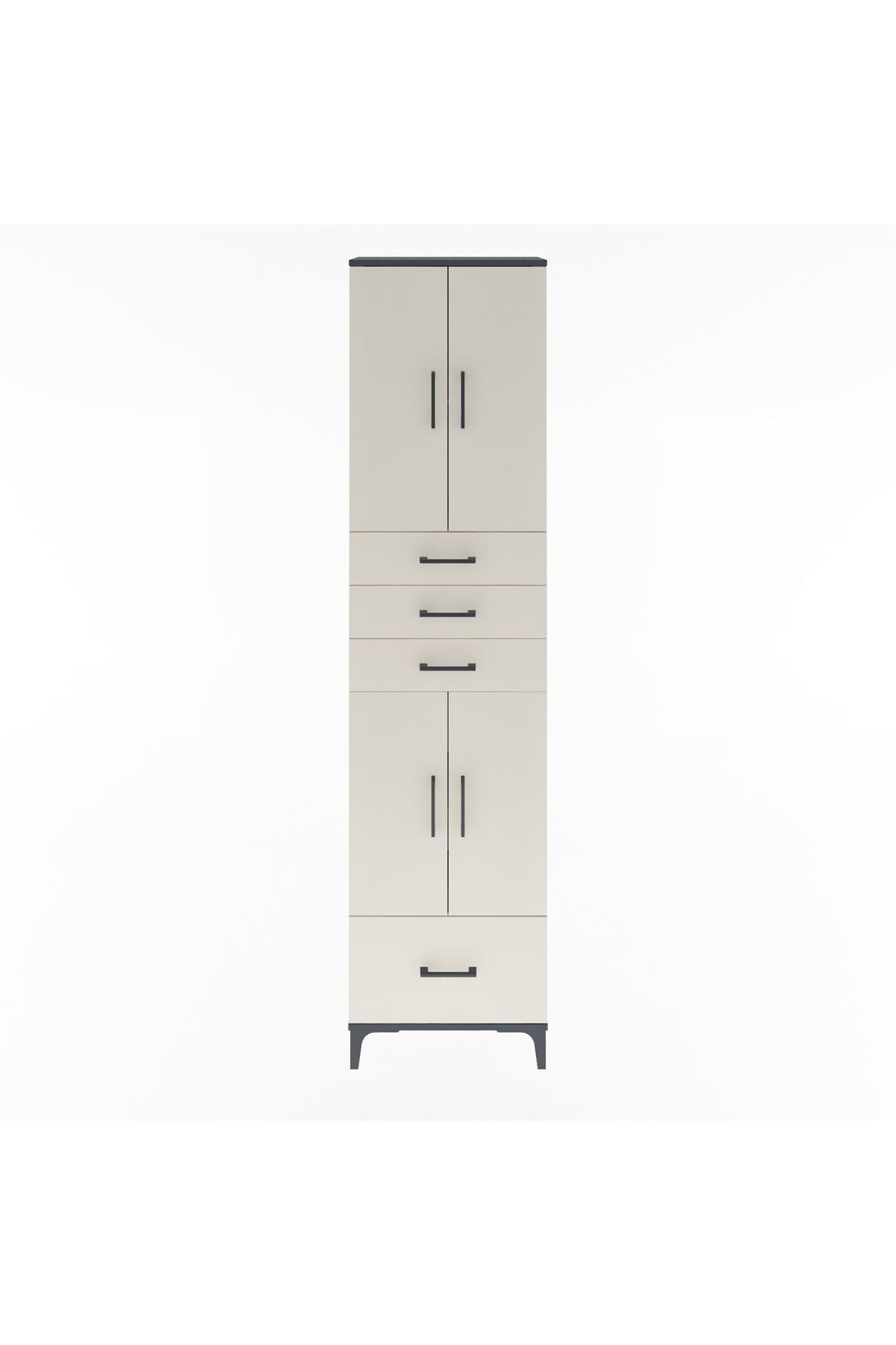 Arges Dolap 4 Raflı 4 Çekmeceli 4 Kapaklı 60x30x243 Antrasit-Aytaşı