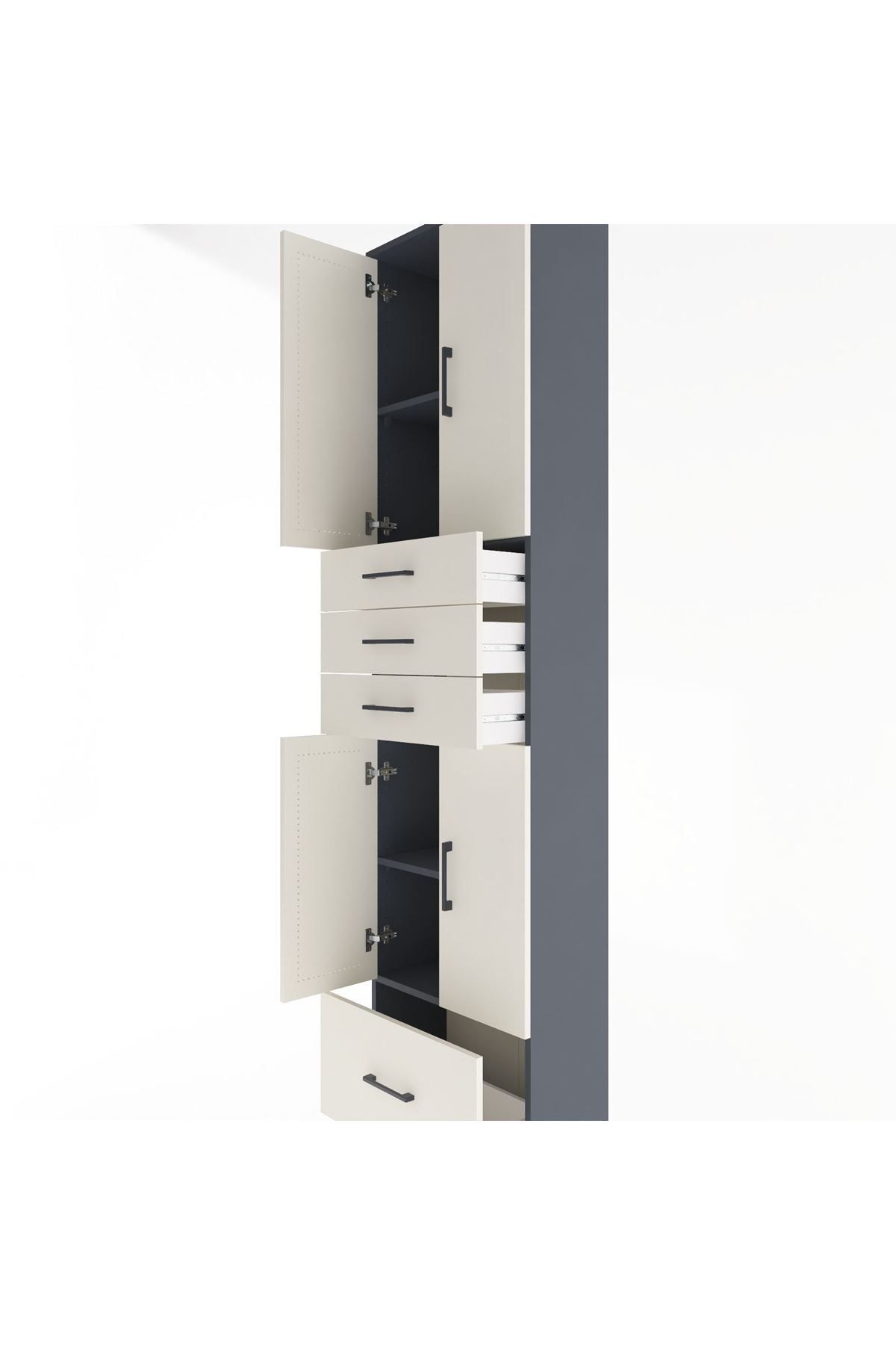 Arges Dolap 4 Raflı 4 Çekmeceli 4 Kapaklı 60x30x243 Antrasit-Aytaşı