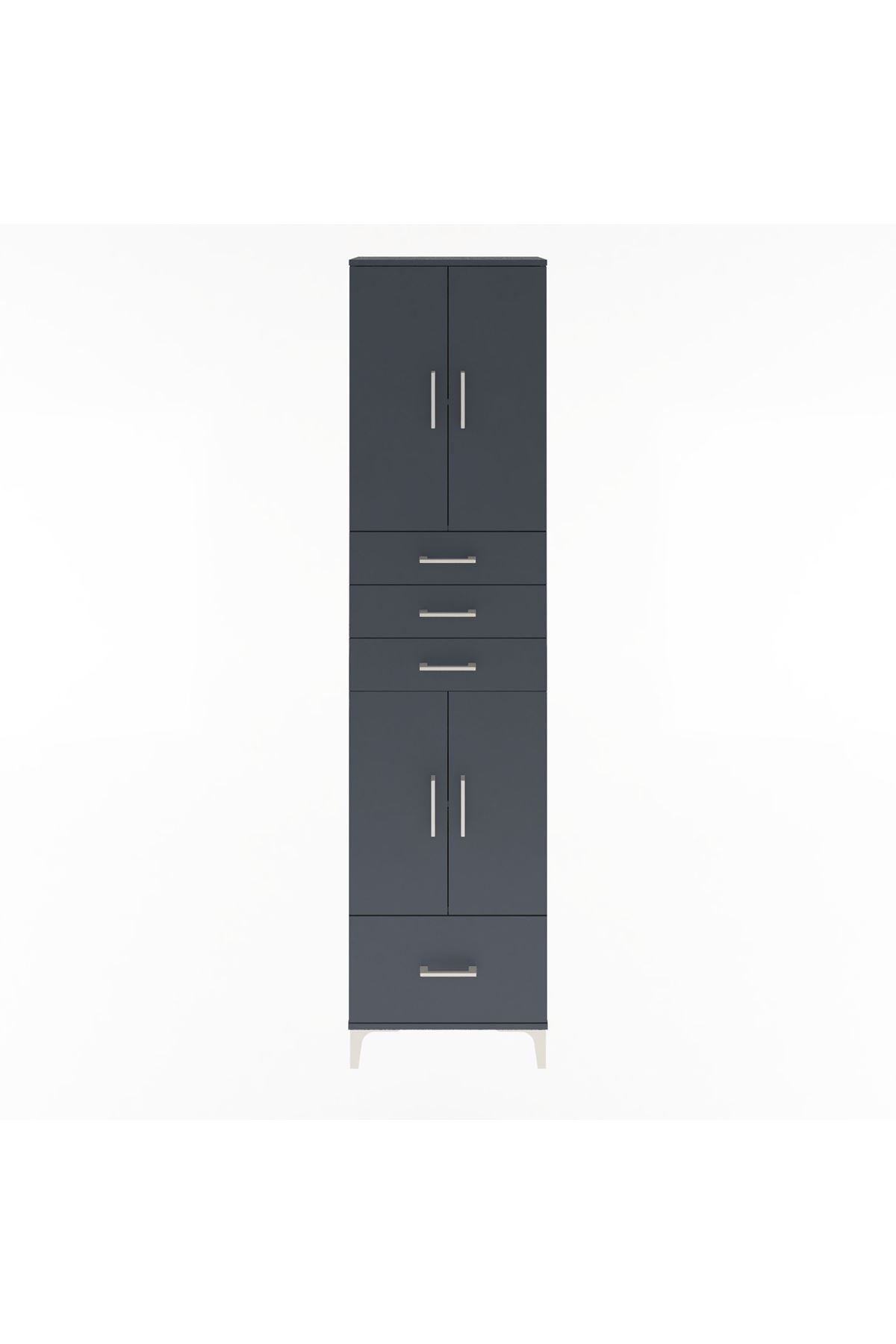 Arges Dolap 4 Raflı 4 Çekmeceli 4 Kapaklı 60x30x243 Antrasit-Antrasit