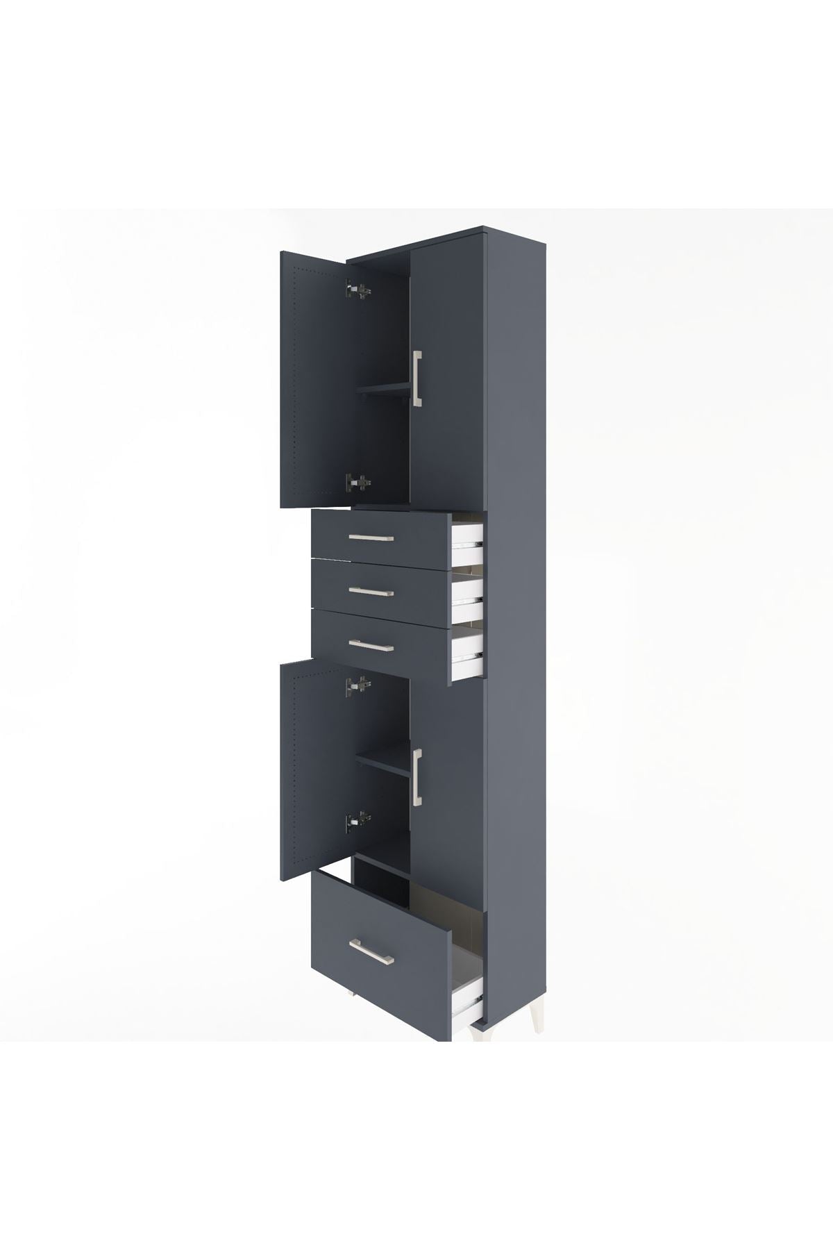 Arges Dolap 4 Raflı 4 Çekmeceli 4 Kapaklı 60x30x243 Antrasit-Antrasit