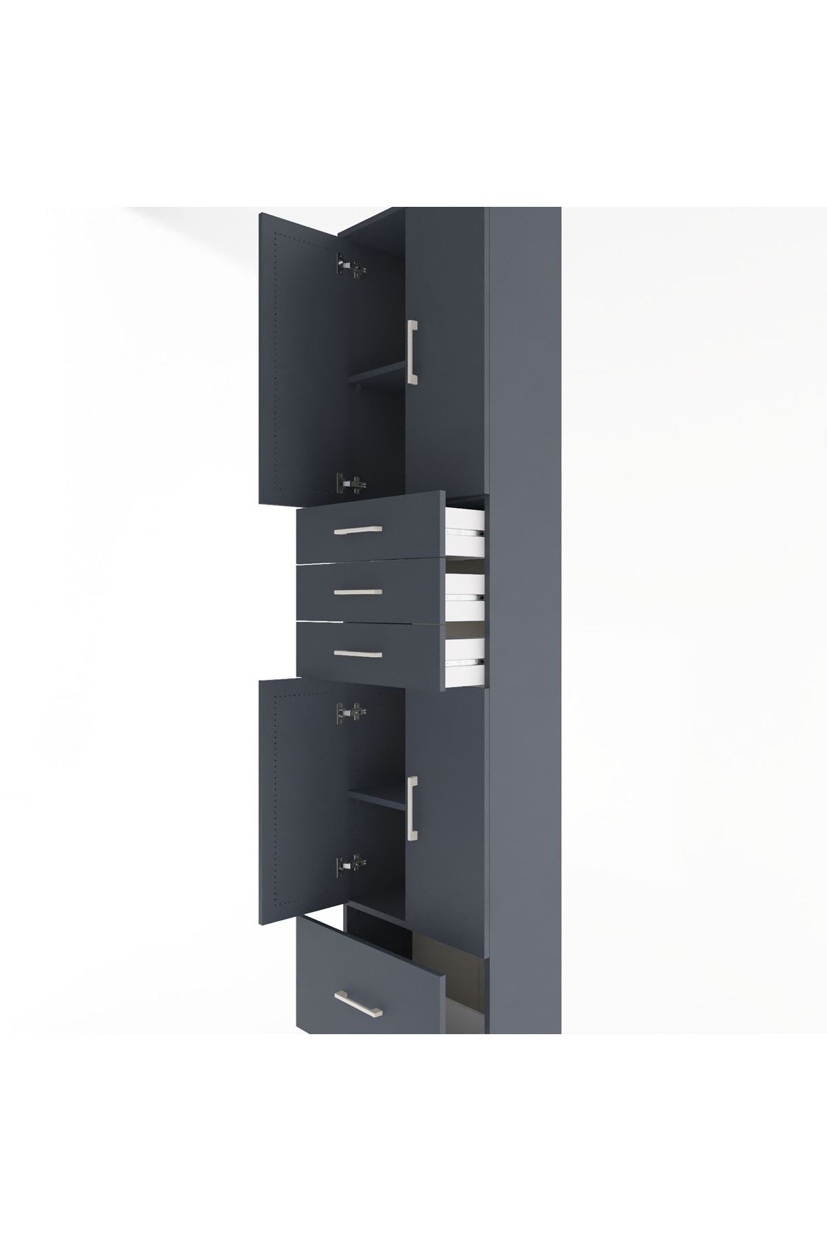 Arges Dolap 4 Raflı 4 Çekmeceli 4 Kapaklı 60x30x243 Antrasit-Antrasit