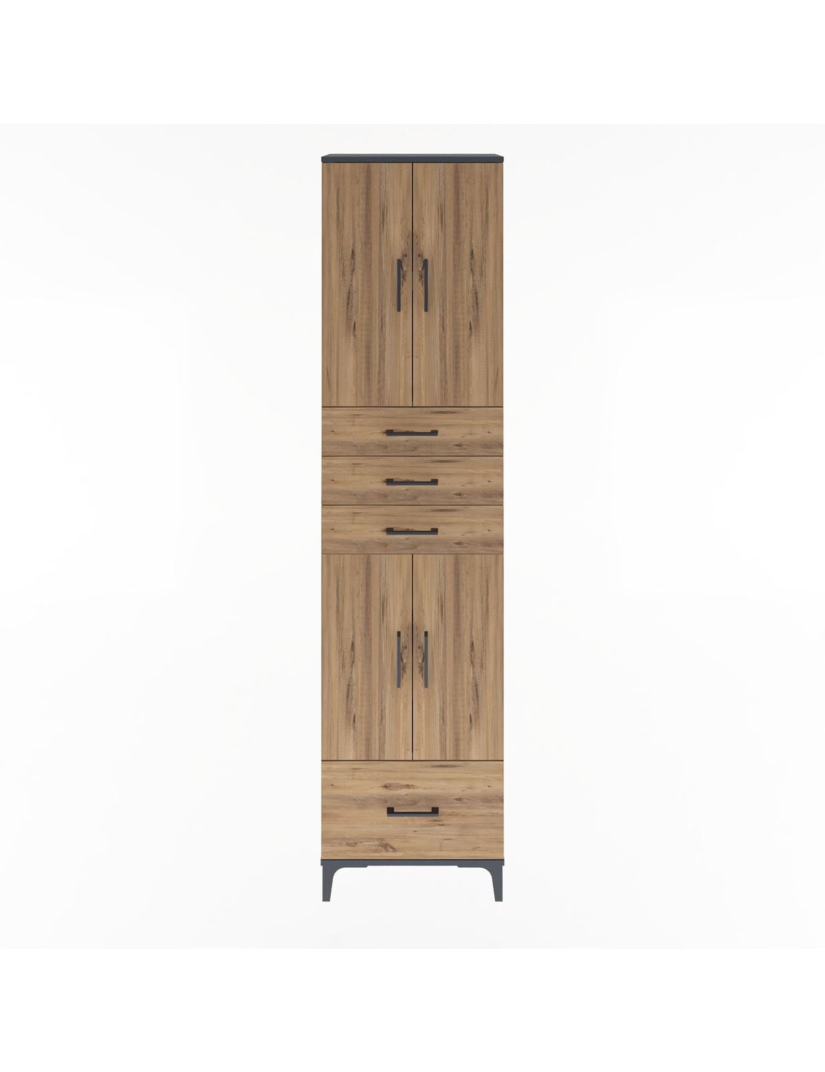 Arges Dolap 4 Raflı 4 Çekmeceli 4 Kapaklı 60x30x243 Antrasit-Çam