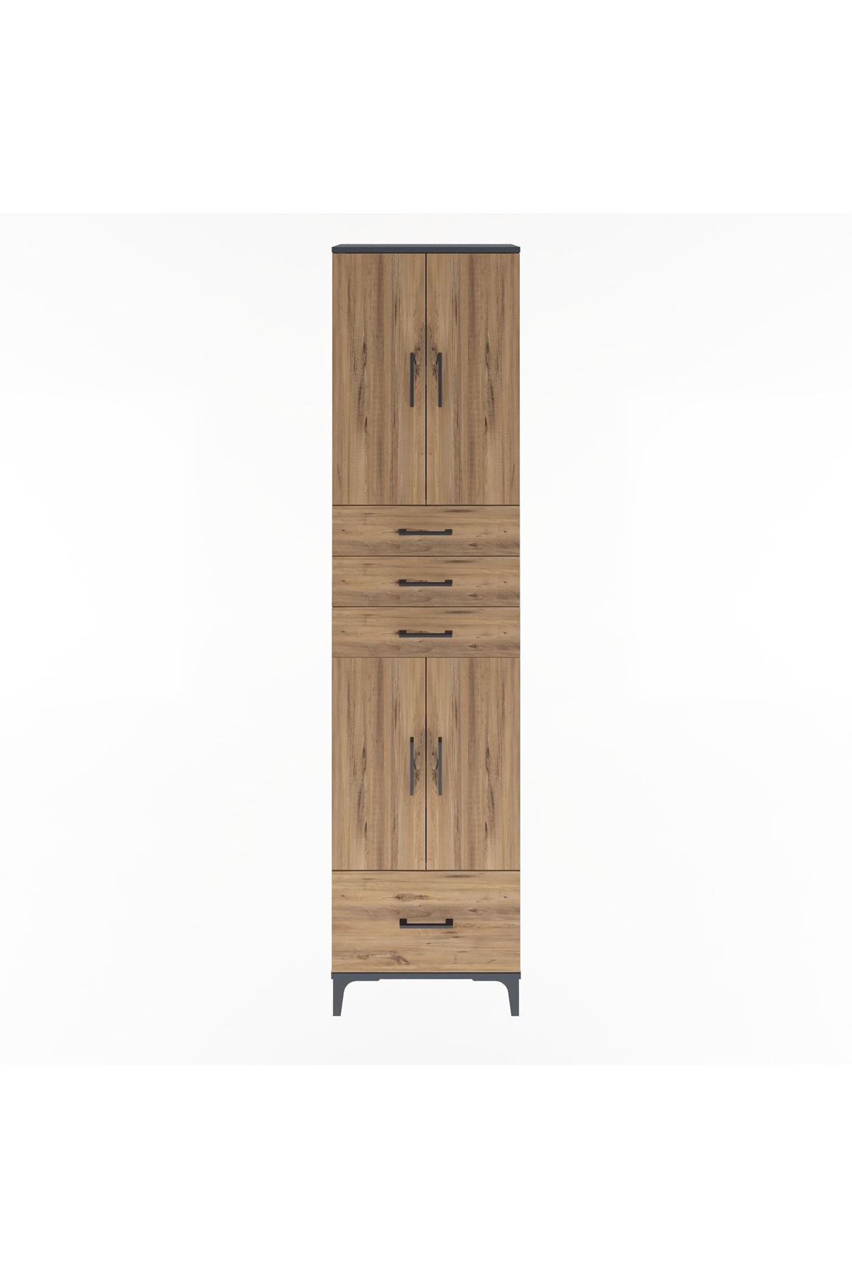 Arges Dolap 4 Raflı 4 Çekmeceli 4 Kapaklı 60x30x243 Antrasit-Çam