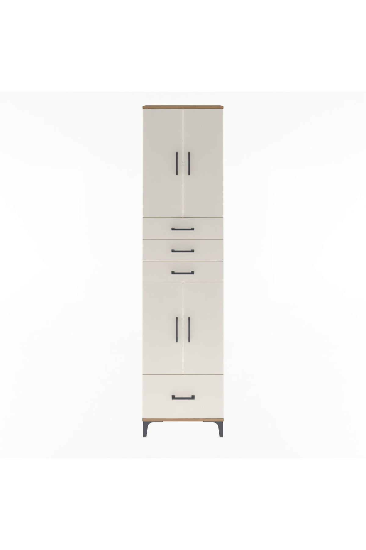 Arges Dolap 4 Raflı 4 Çekmeceli 4 Kapaklı 60x30x243 Çam-Aytaşı