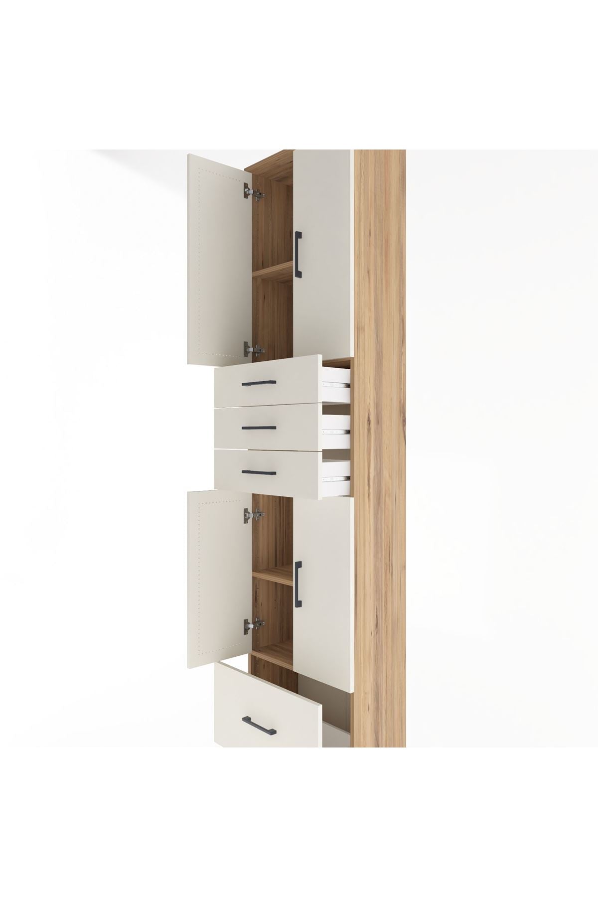 Arges Dolap 4 Raflı 4 Çekmeceli 4 Kapaklı 60x30x243 Çam-Aytaşı