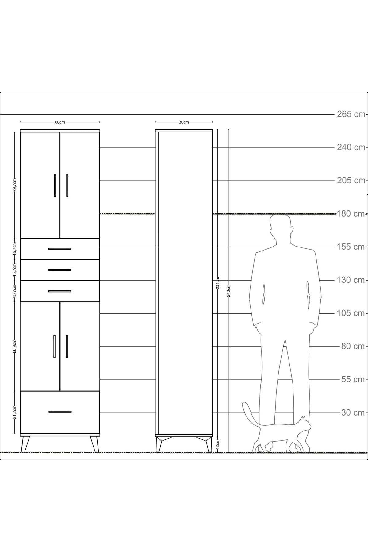 Arges Dolap 4 Raflı 4 Çekmeceli 4 Kapaklı 60x30x243 Çam-Aytaşı