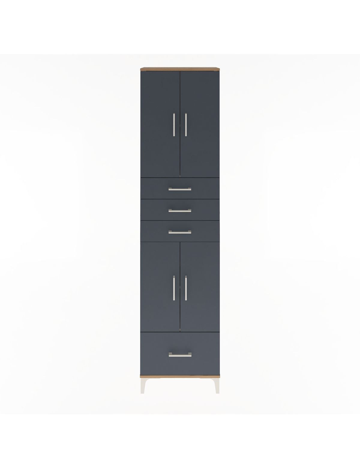 Arges Dolap 4 Raflı 4 Çekmeceli 4 Kapaklı 60x30x243 Çam-Antrasit