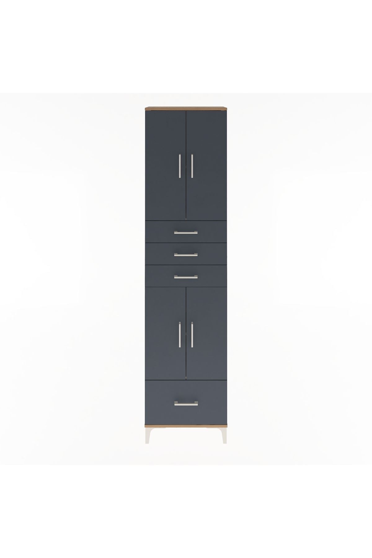 Arges Dolap 4 Raflı 4 Çekmeceli 4 Kapaklı 60x30x243 Çam-Antrasit