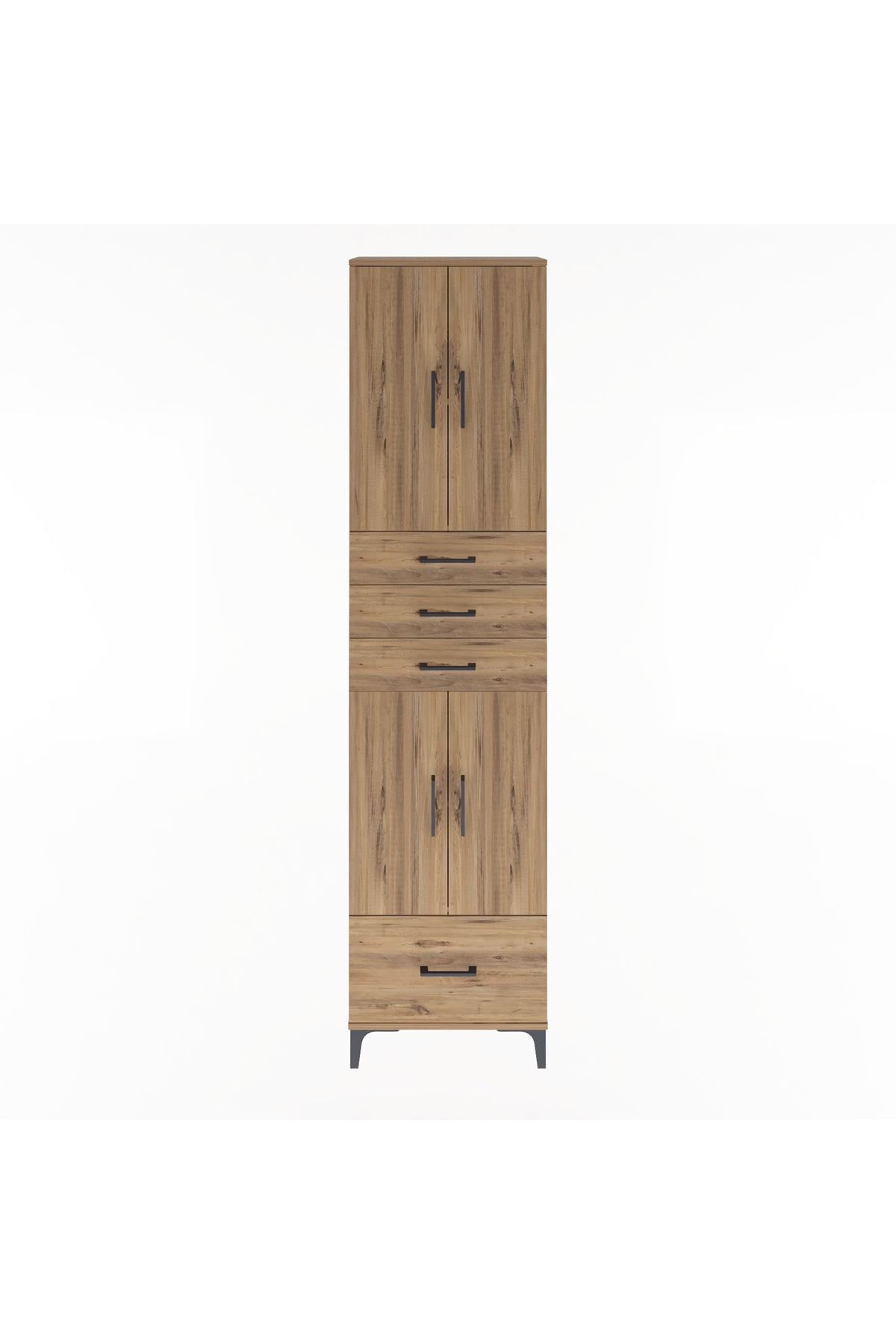 Arges Dolap 4 Raflı 4 Çekmeceli 4 Kapaklı 60x30x243 Çam-Çam