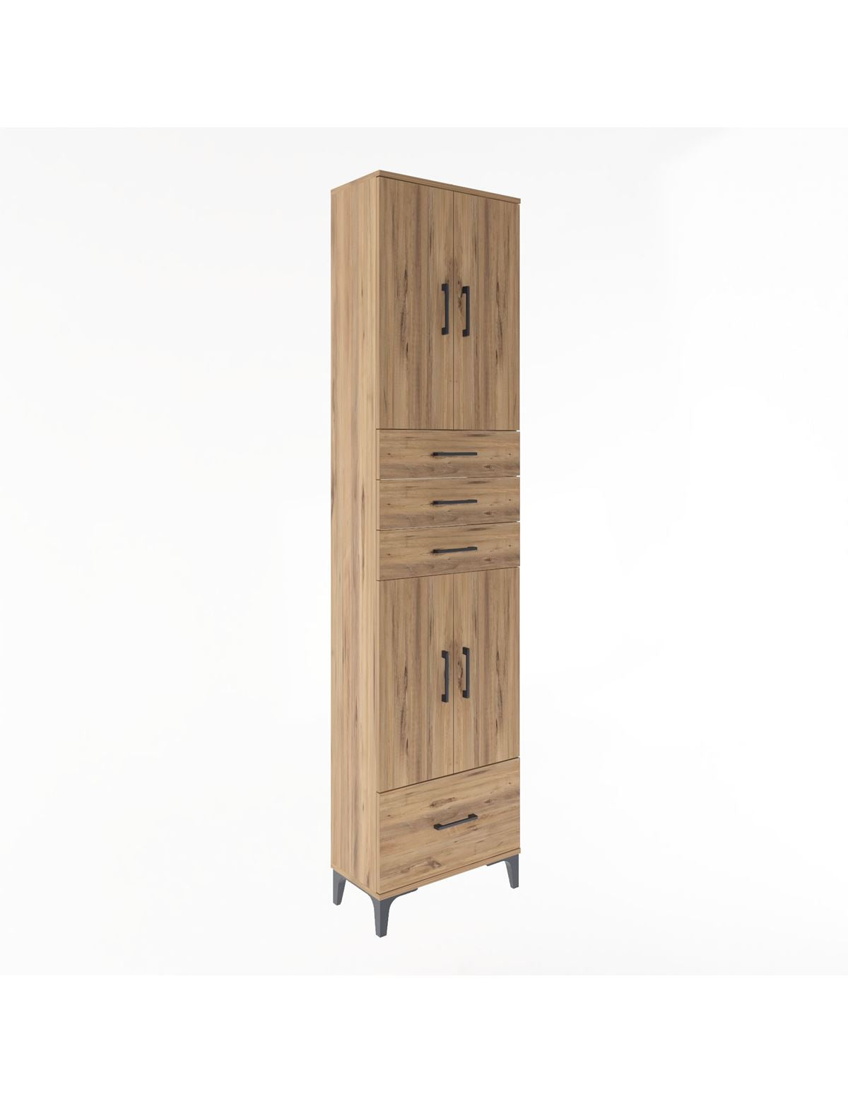 Arges Dolap 4 Raflı 4 Çekmeceli 4 Kapaklı 60x30x243 Çam-Çam