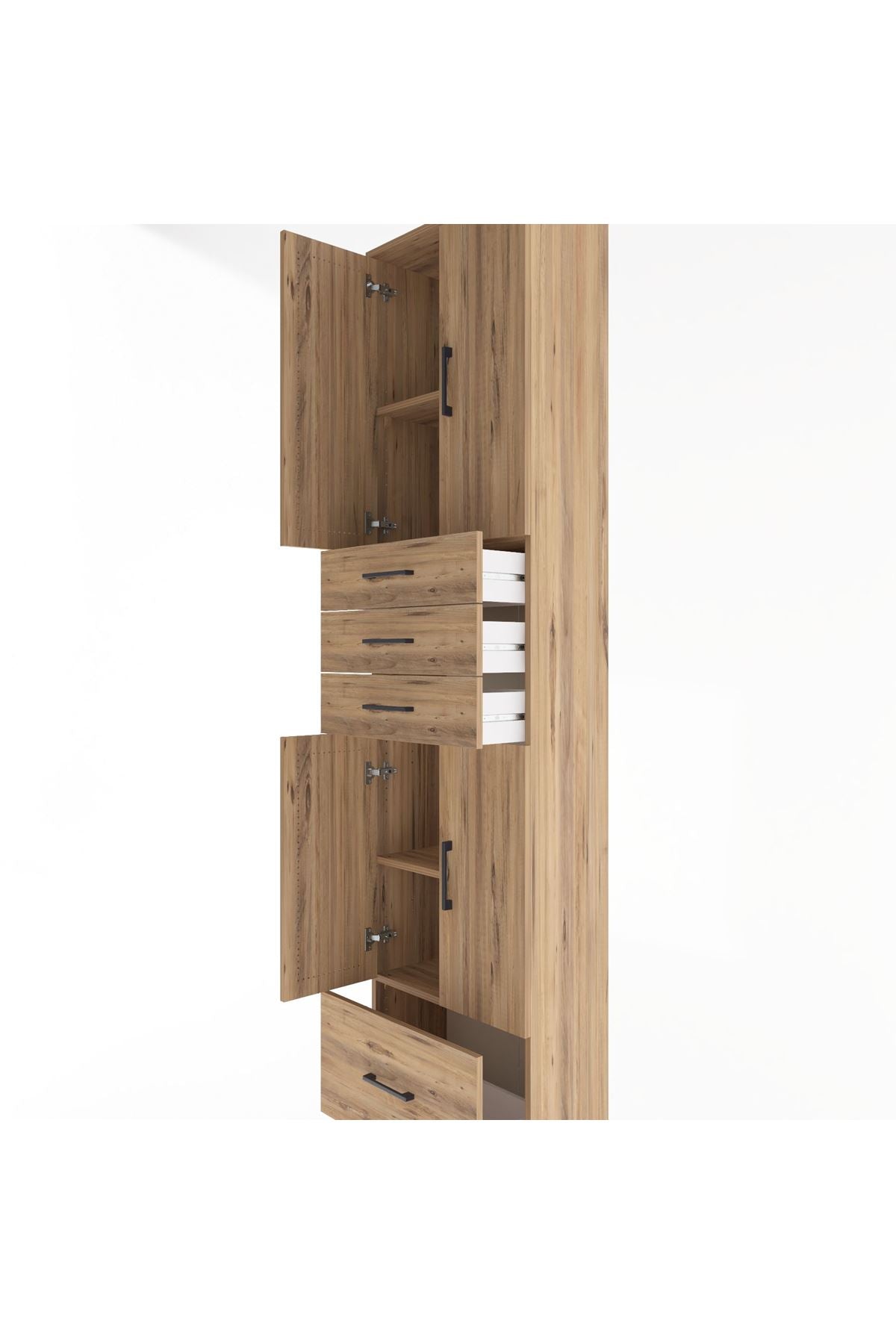 Arges Dolap 4 Raflı 4 Çekmeceli 4 Kapaklı 60x30x243 Çam-Çam