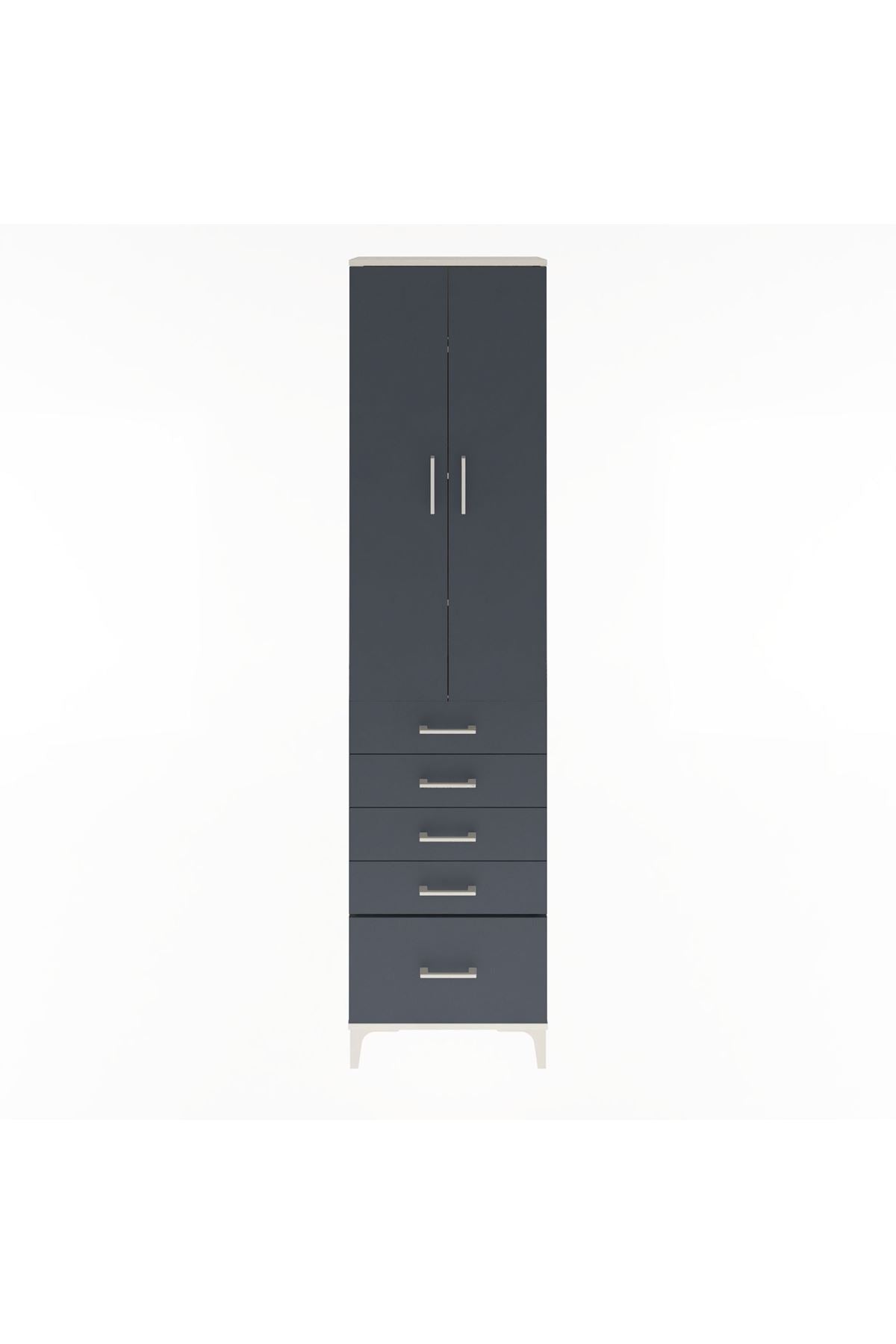 Arges Dolap 4 Raflı 5 Çekmeceli 2 Kapaklı 60x30x243 Aytaşı-Antrasit