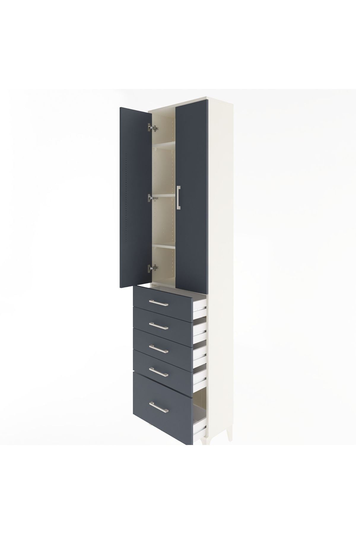 Arges Dolap 4 Raflı 5 Çekmeceli 2 Kapaklı 60x30x243 Aytaşı-Antrasit