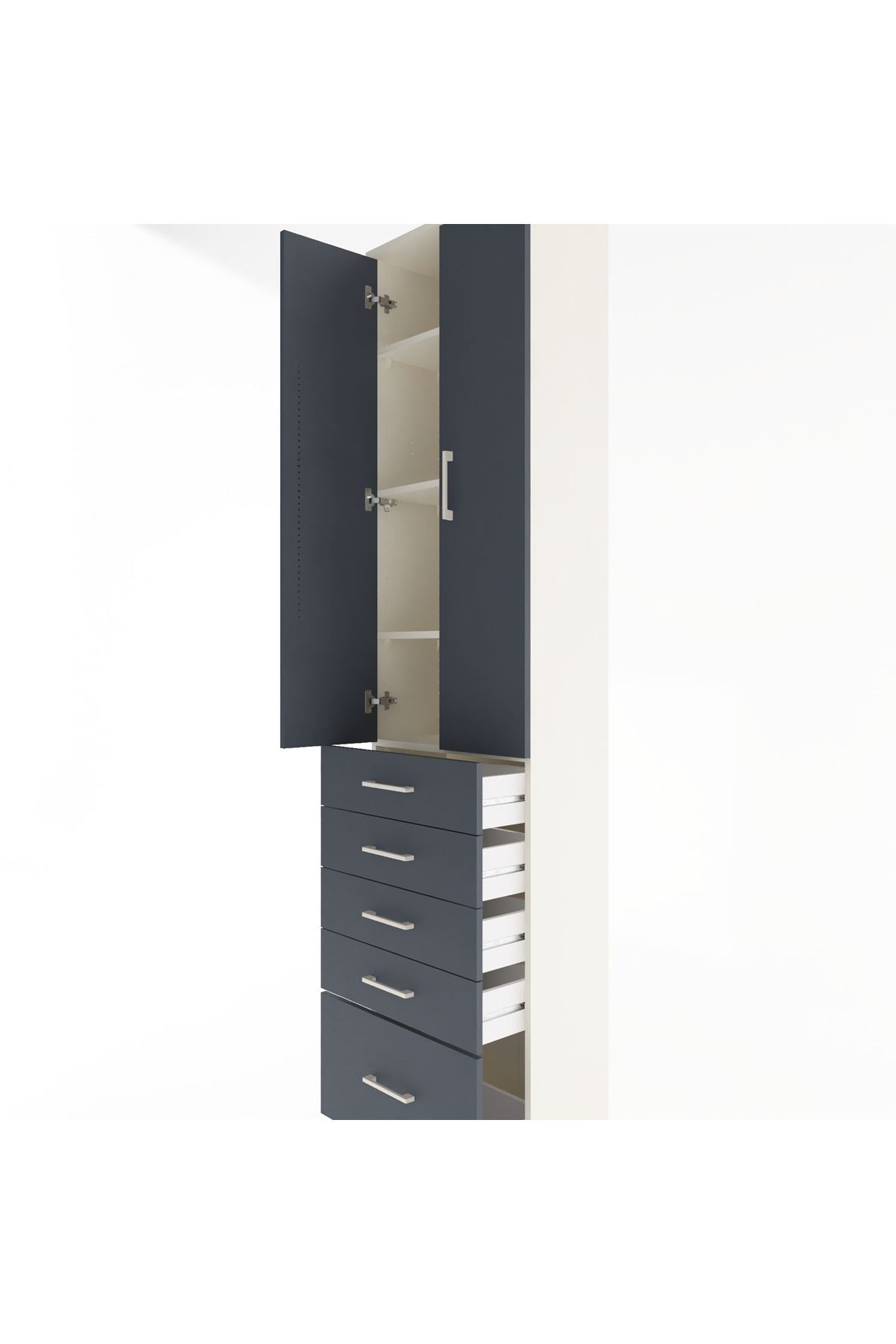 Arges Dolap 4 Raflı 5 Çekmeceli 2 Kapaklı 60x30x243 Aytaşı-Antrasit