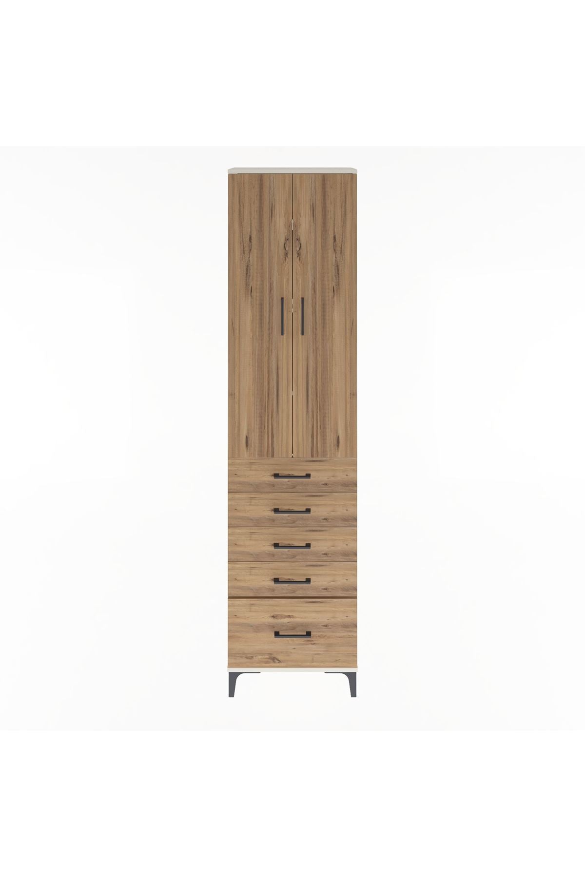 Arges Dolap 4 Raflı 5 Çekmeceli 2 Kapaklı 60x30x243 Aytaşı-Çam