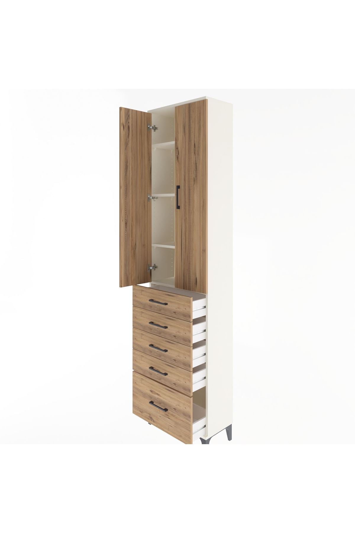 Arges Dolap 4 Raflı 5 Çekmeceli 2 Kapaklı 60x30x243 Aytaşı-Çam