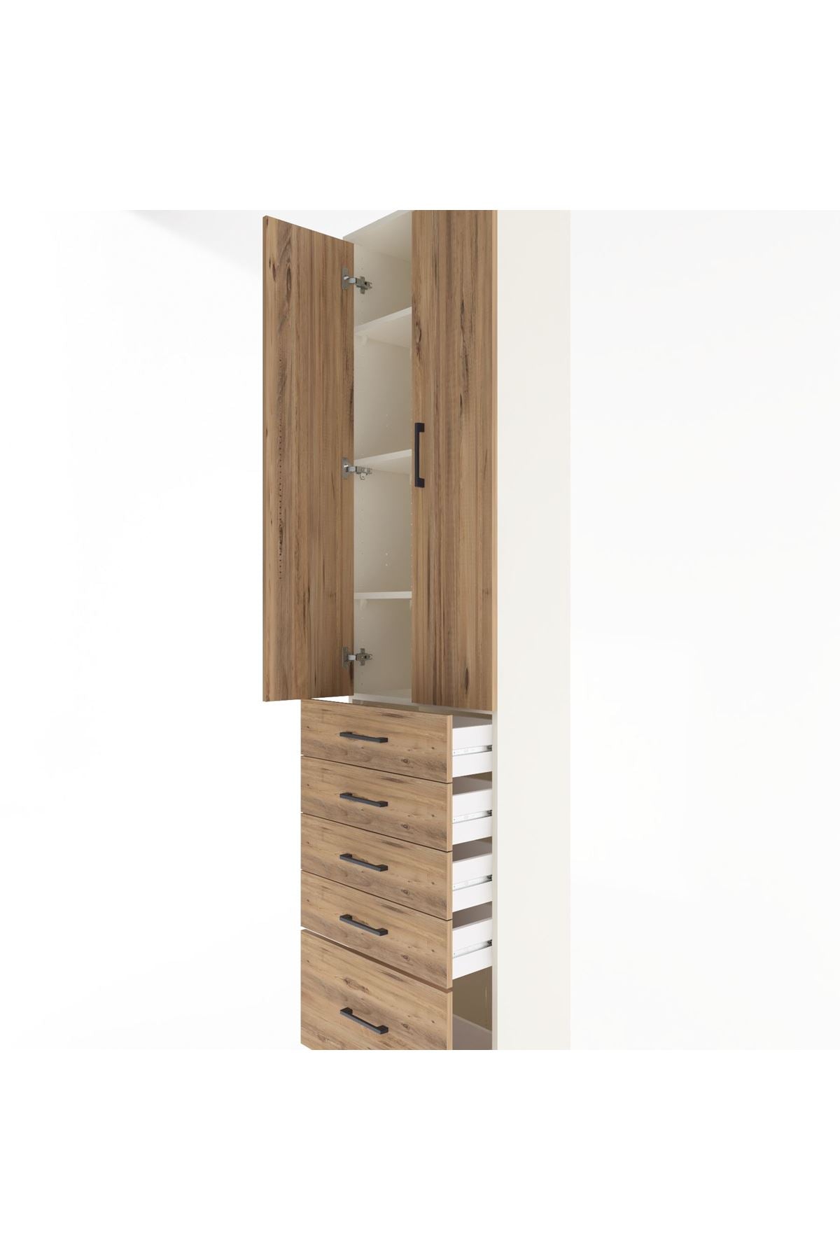 Arges Dolap 4 Raflı 5 Çekmeceli 2 Kapaklı 60x30x243 Aytaşı-Çam