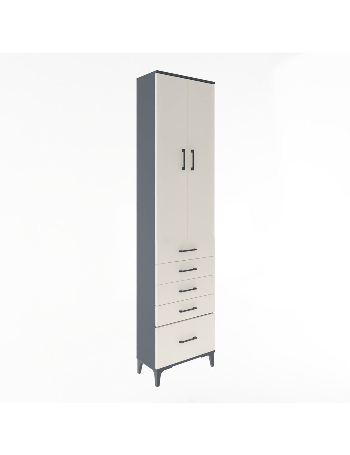 Arges Dolap 4 Raflı 5 Çekmeceli 2 Kapaklı 60x30x243 Antrasit-Aytaşı