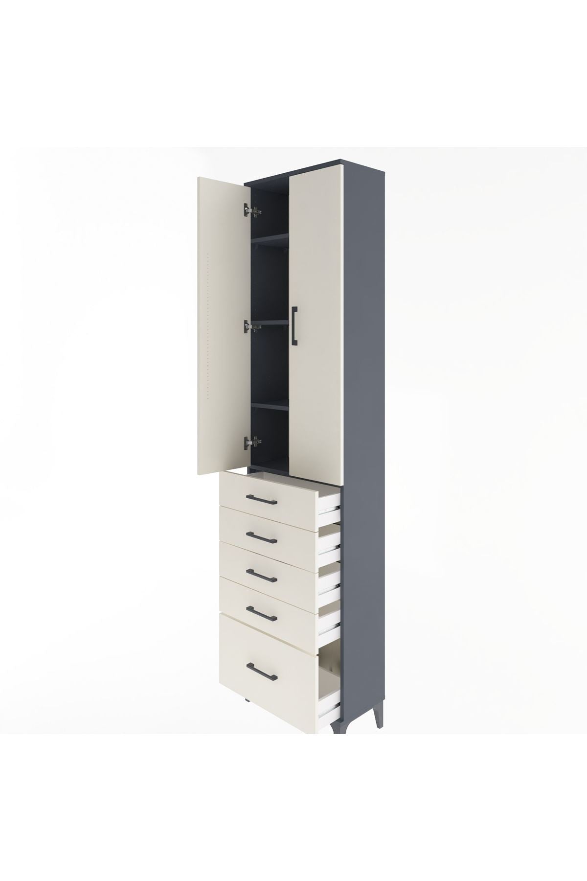 Arges Dolap 4 Raflı 5 Çekmeceli 2 Kapaklı 60x30x243 Antrasit-Aytaşı