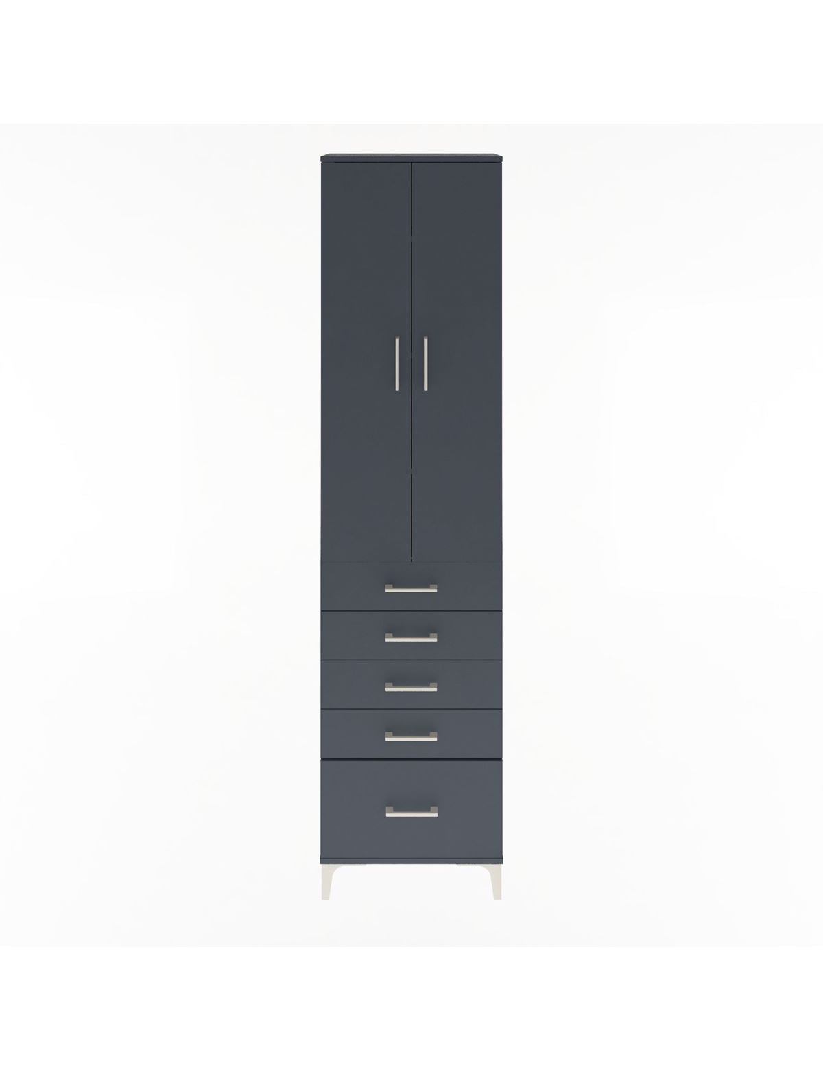 Arges Dolap 4 Raflı 5 Çekmeceli 2 Kapaklı 60x30x243 Antrasit-Antrasit