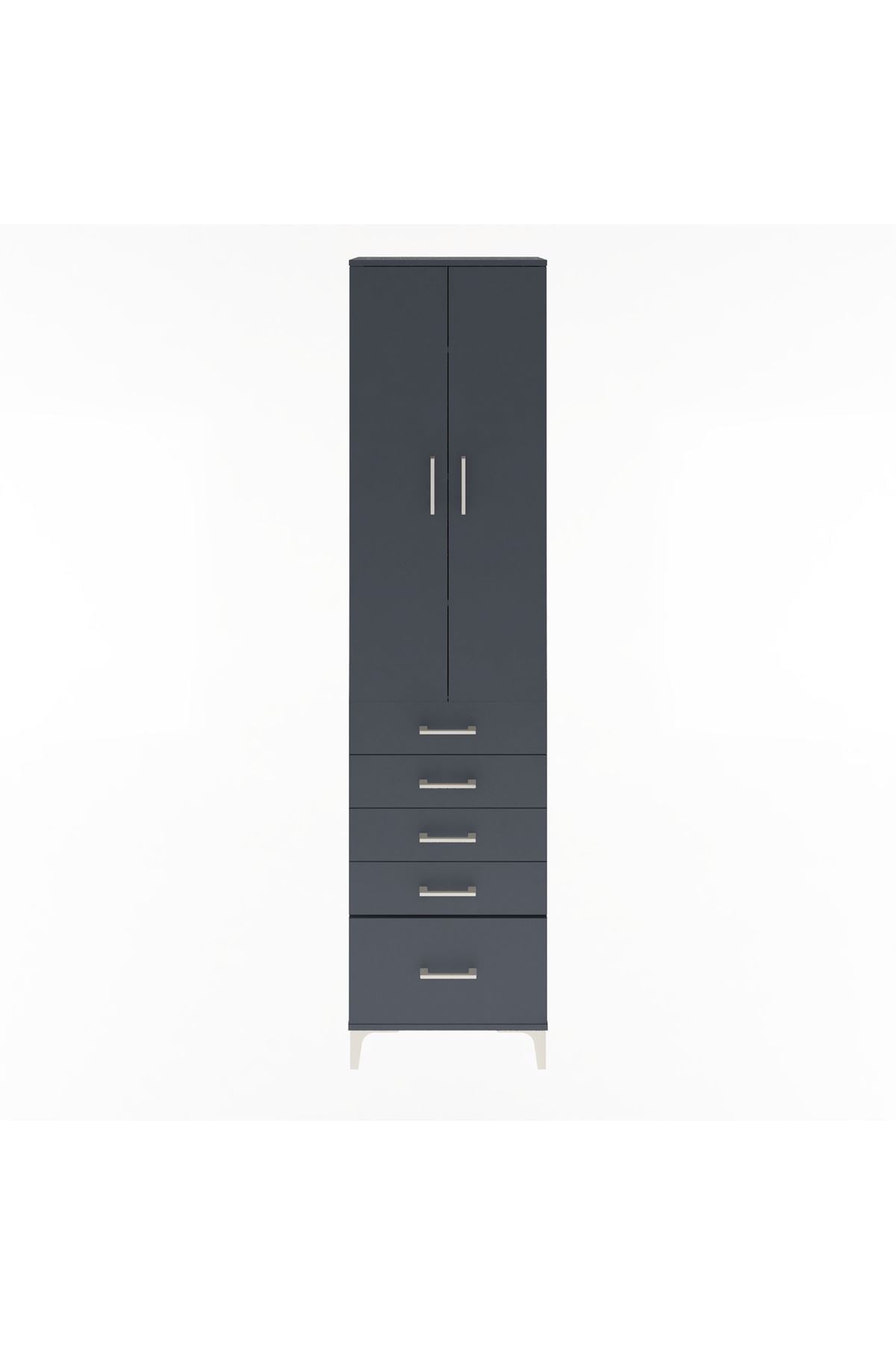 Arges Dolap 4 Raflı 5 Çekmeceli 2 Kapaklı 60x30x243 Antrasit-Antrasit