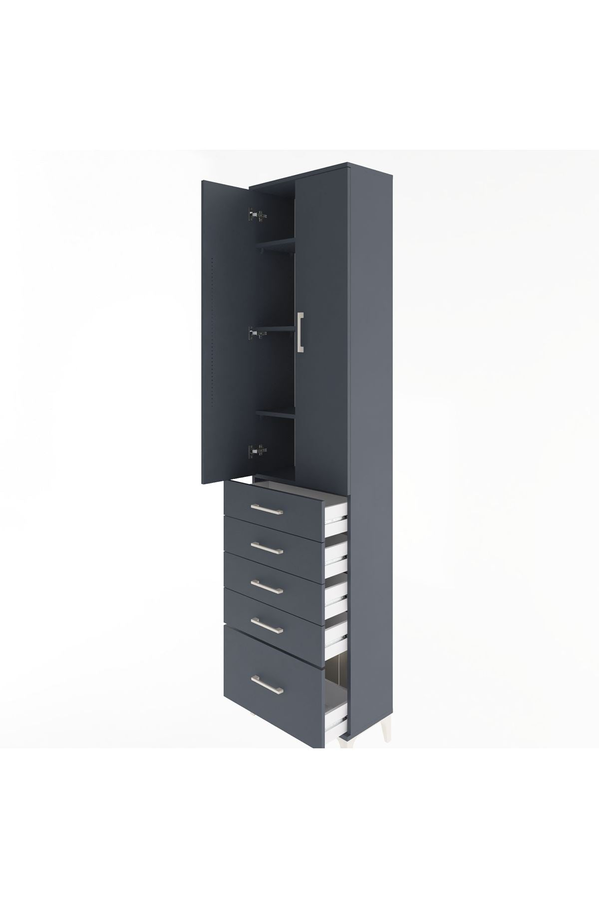 Arges Dolap 4 Raflı 5 Çekmeceli 2 Kapaklı 60x30x243 Antrasit-Antrasit