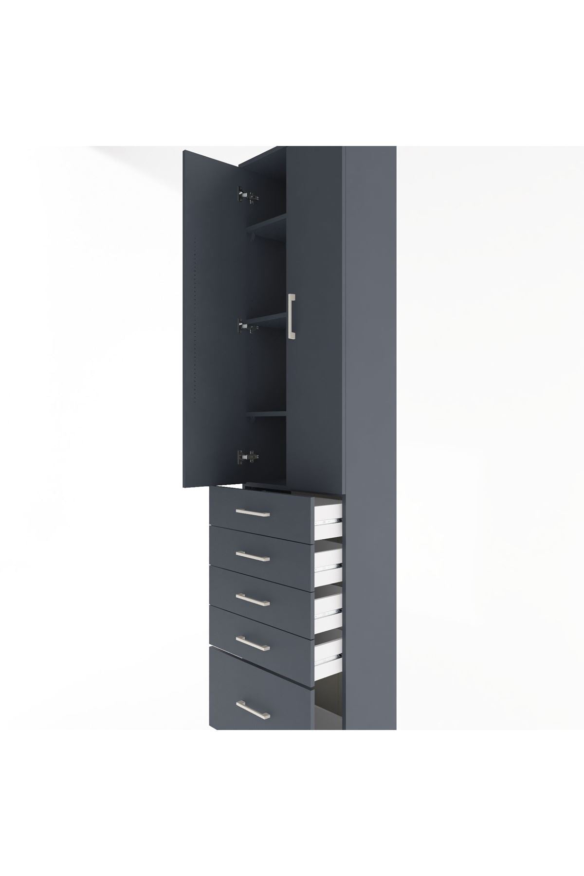 Arges Dolap 4 Raflı 5 Çekmeceli 2 Kapaklı 60x30x243 Antrasit-Antrasit