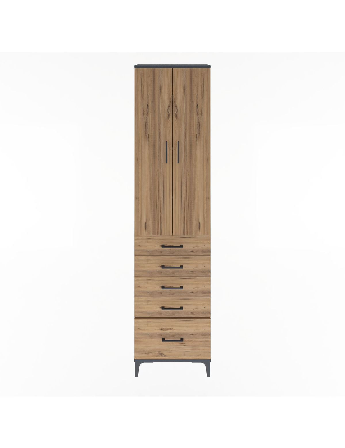 Arges Dolap 4 Raflı 5 Çekmeceli 2 Kapaklı 60x30x243 Antrasit-Çam