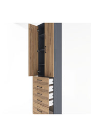 Arges Dolap 4 Raflı 5 Çekmeceli 2 Kapaklı 60x30x243 Antrasit-Çam
