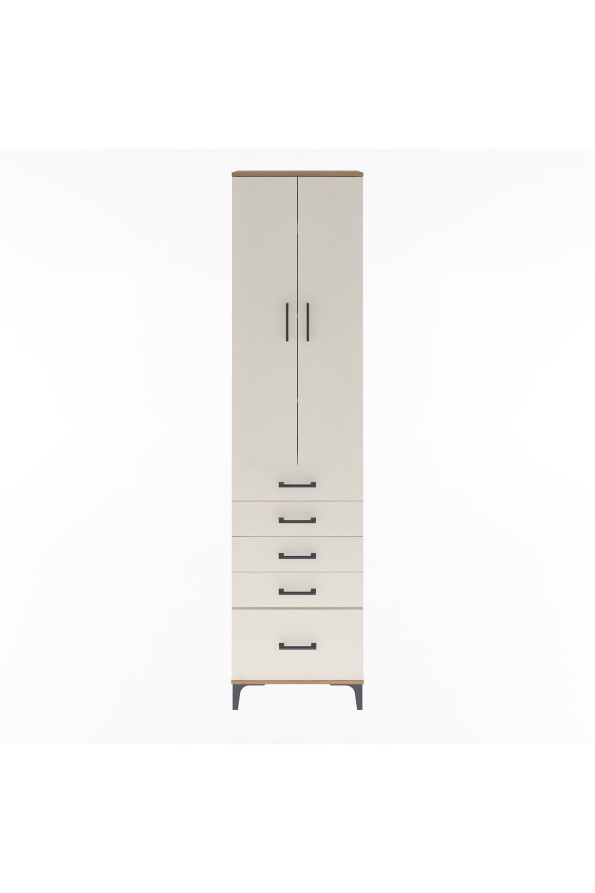 Arges Dolap 4 Raflı 5 Çekmeceli 2 Kapaklı 60x30x243 Çam-Aytaşı