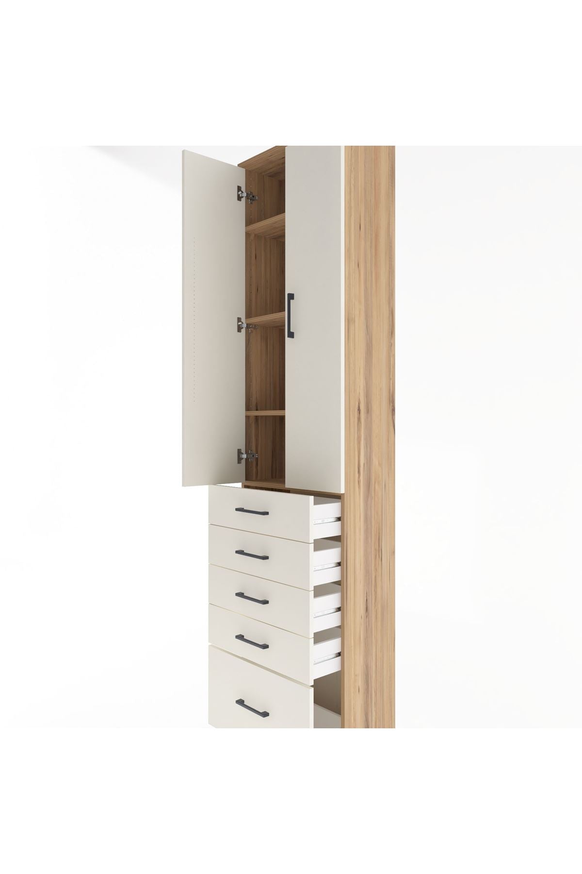 Arges Dolap 4 Raflı 5 Çekmeceli 2 Kapaklı 60x30x243 Çam-Aytaşı