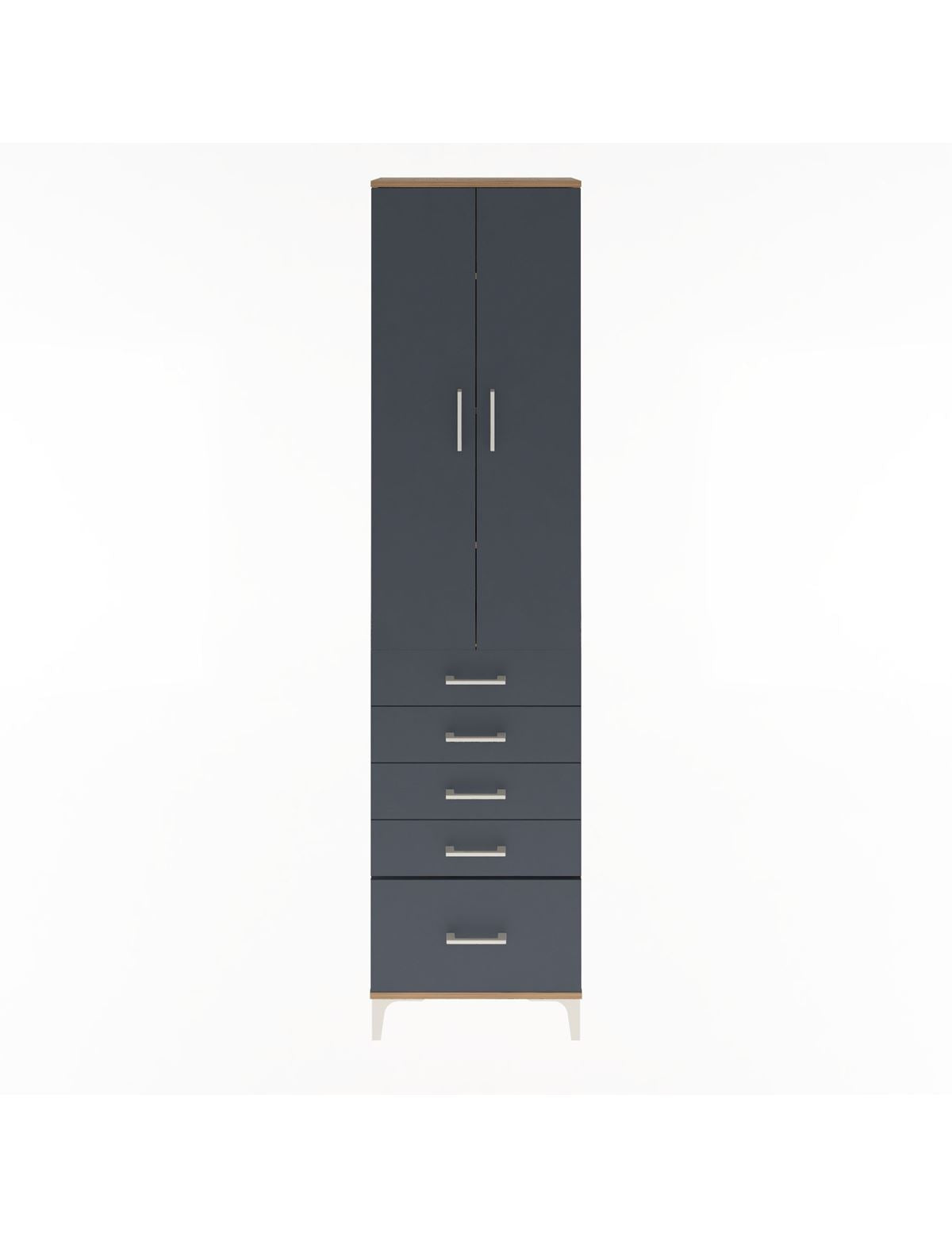 Arges Dolap 4 Raflı 5 Çekmeceli 2 Kapaklı 60x30x243 Çam-Antrasit