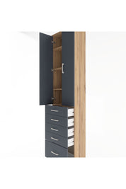Arges Dolap 4 Raflı 5 Çekmeceli 2 Kapaklı 60x30x243 Çam-Antrasit