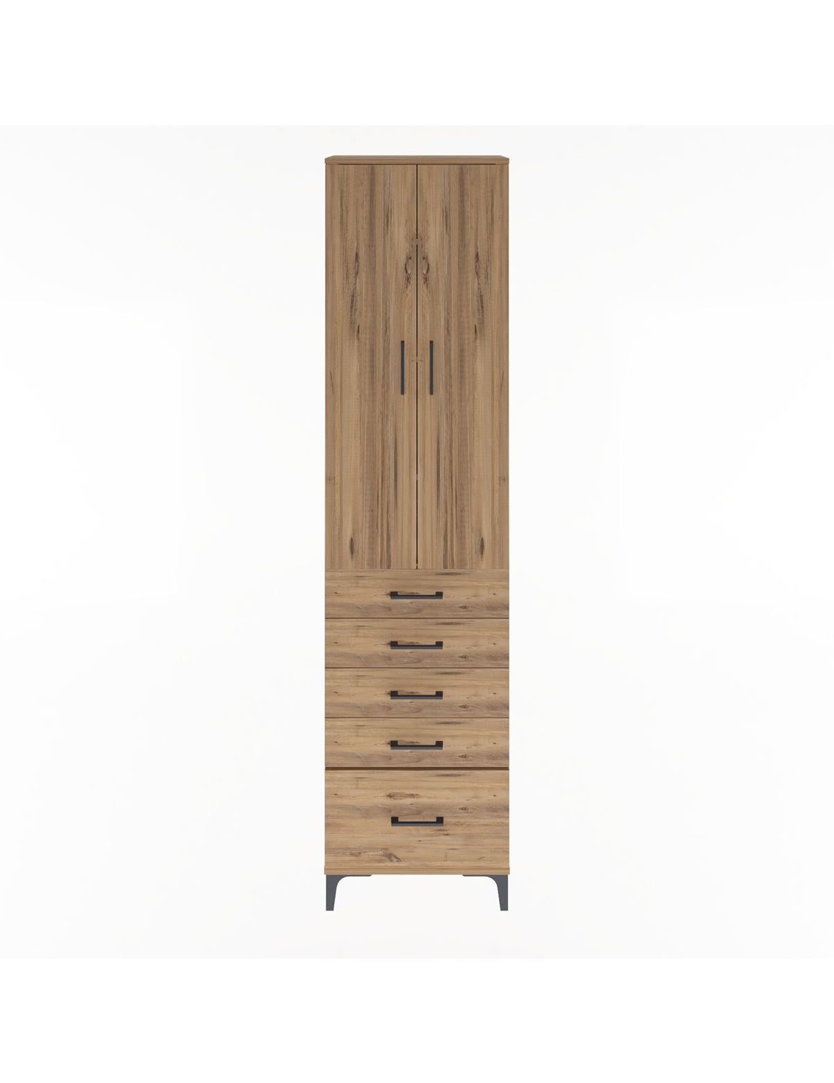 Arges Dolap 4 Raflı 5 Çekmeceli 2 Kapaklı 60x30x243 Çam-Çam