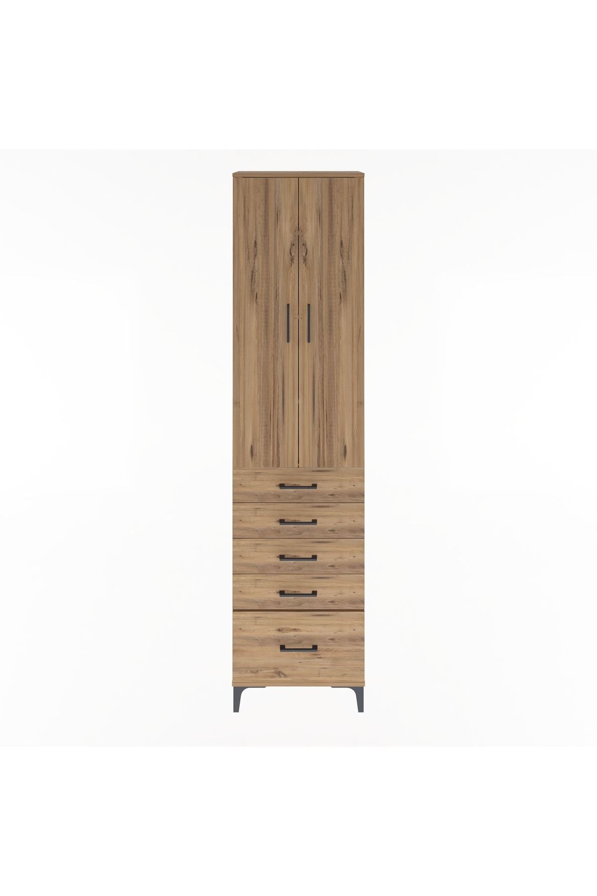 Arges Dolap 4 Raflı 5 Çekmeceli 2 Kapaklı 60x30x243 Çam-Çam