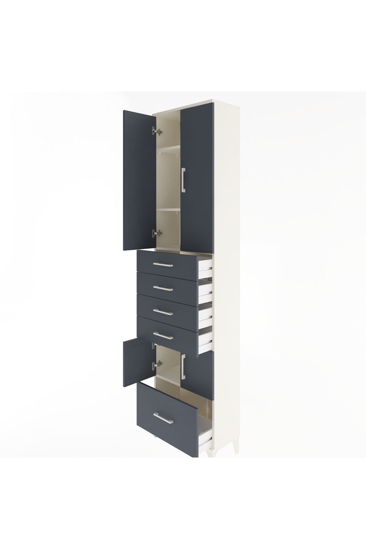 Arges Dolap 4 Raflı 5 Çekmeceli 4 Kapaklı 60x30x243 Aytaşı-Antrasit