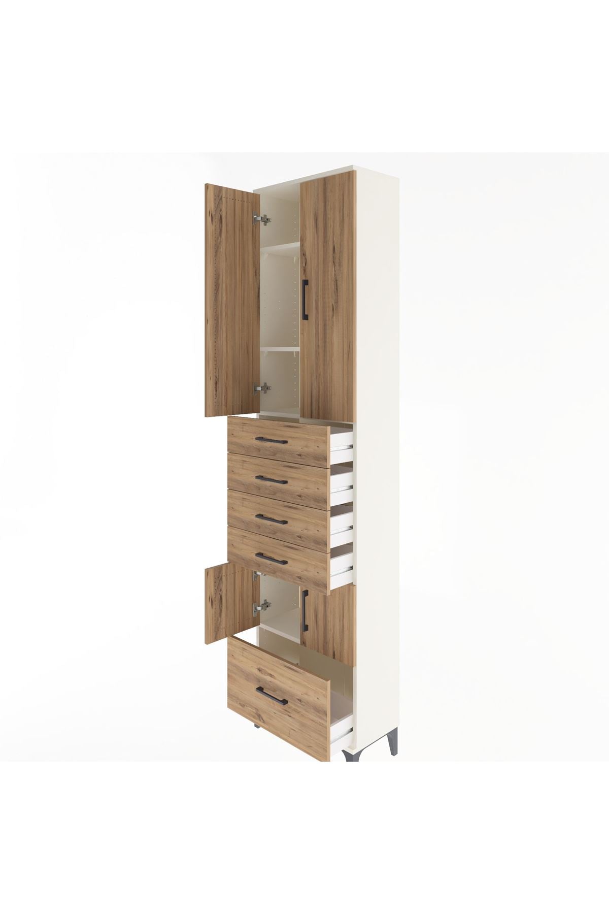 Arges Dolap 4 Raflı 5 Çekmeceli 4 Kapaklı 60x30x243 Aytaşı-Çam