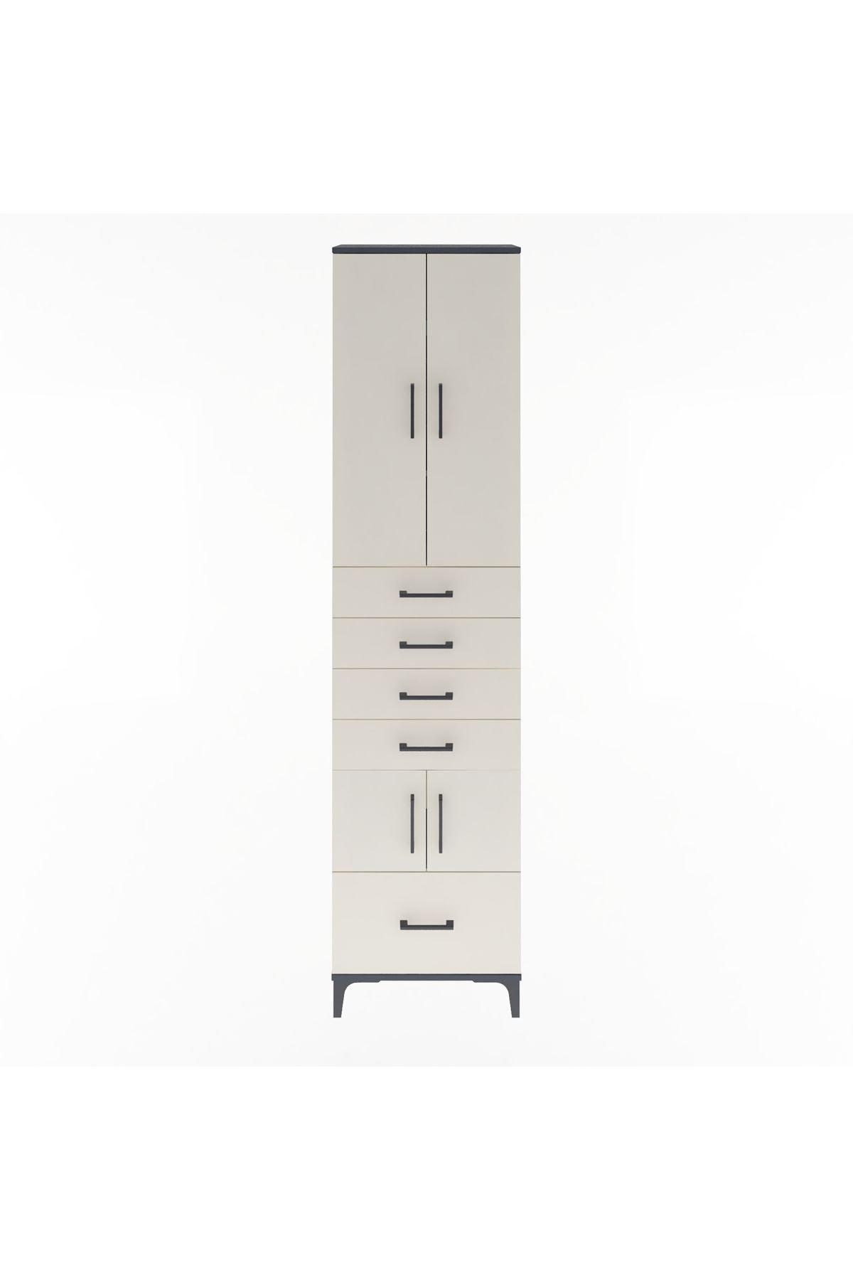 Arges Dolap 4 Raflı 5 Çekmeceli 4 Kapaklı 60x30x243 Antrasit-Aytaşı