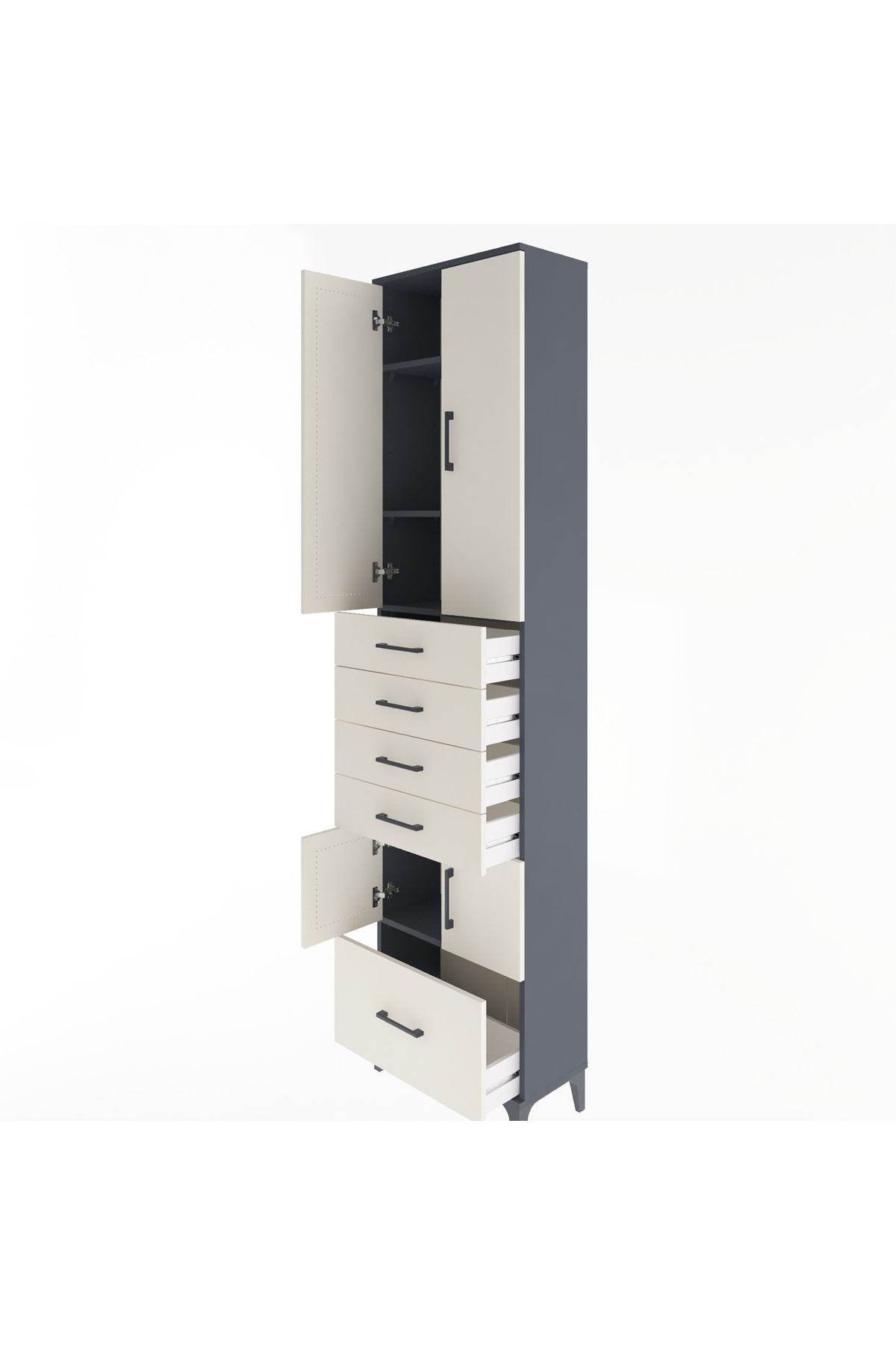 Arges Dolap 4 Raflı 5 Çekmeceli 4 Kapaklı 60x30x243 Antrasit-Aytaşı