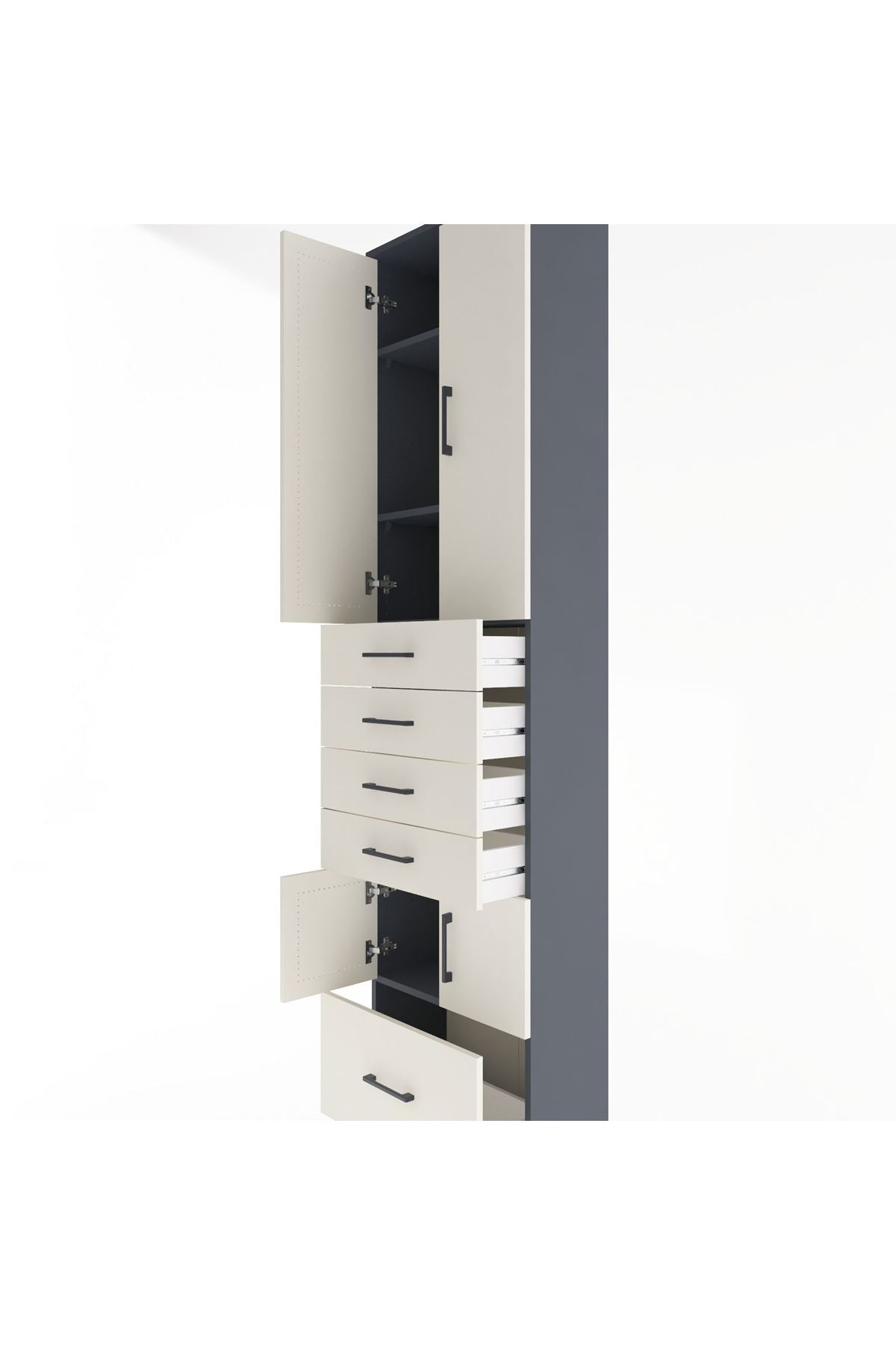 Arges Dolap 4 Raflı 5 Çekmeceli 4 Kapaklı 60x30x243 Antrasit-Aytaşı