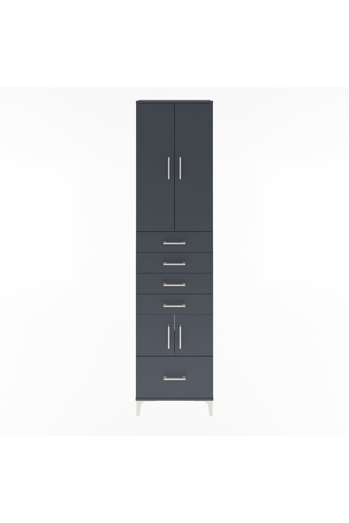 Arges Dolap 4 Raflı 5 Çekmeceli 4 Kapaklı 60x30x243 Antrasit-Antrasit