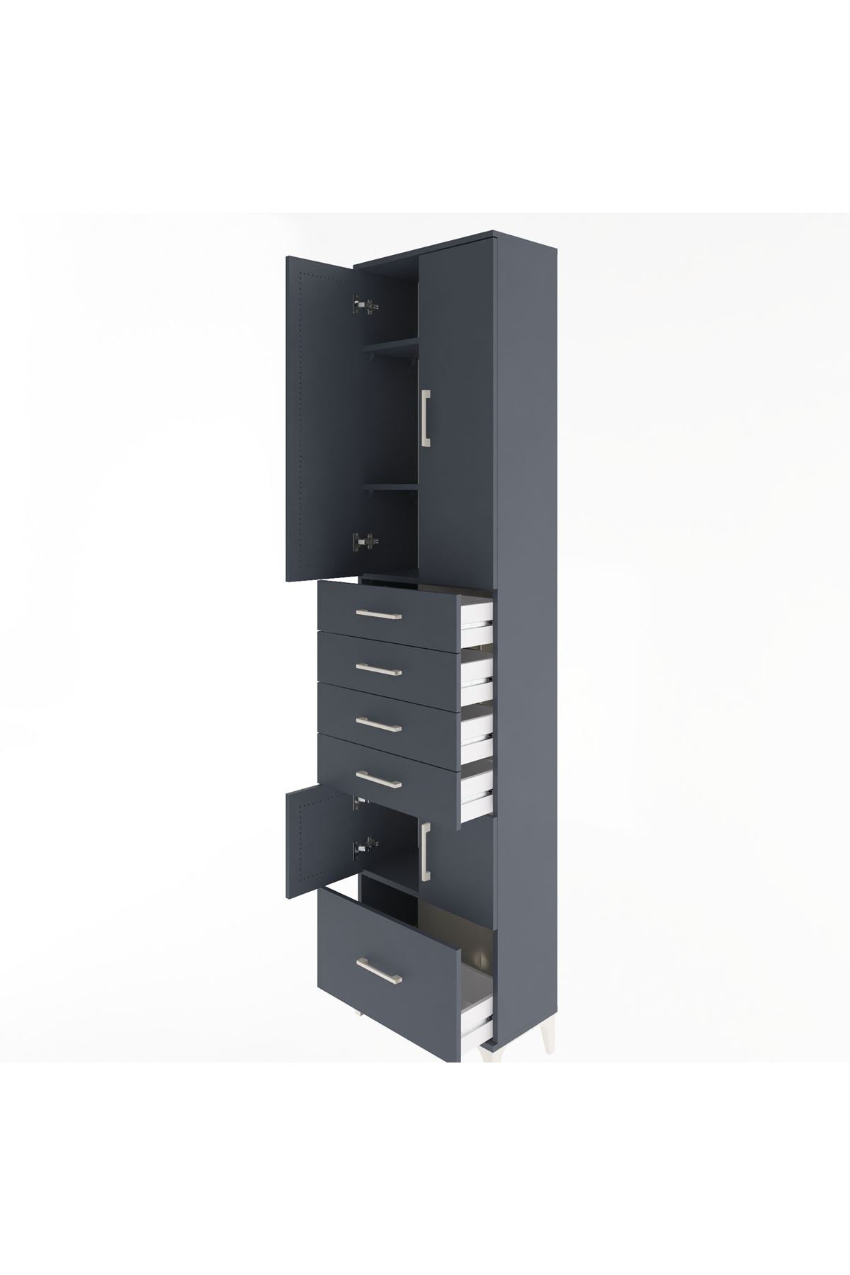 Arges Dolap 4 Raflı 5 Çekmeceli 4 Kapaklı 60x30x243 Antrasit-Antrasit