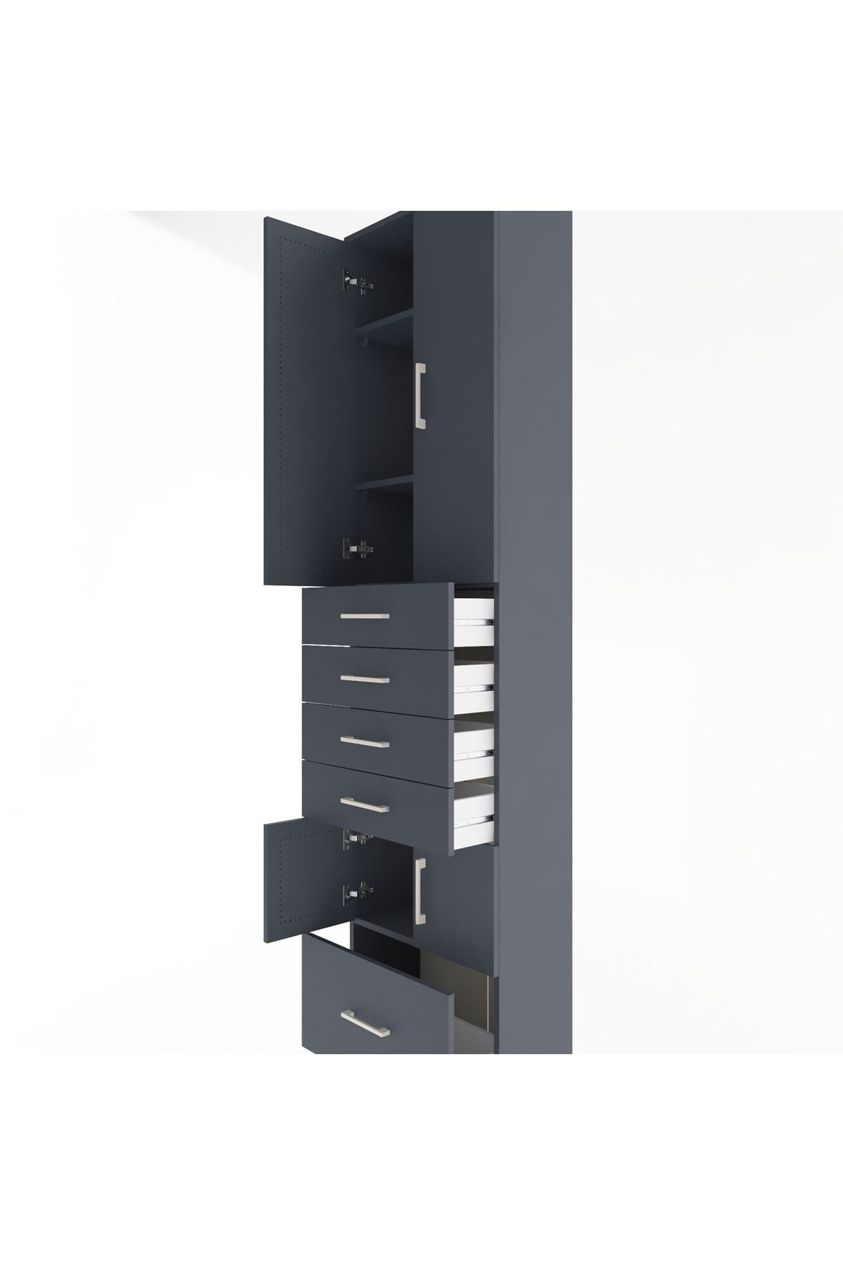 Arges Dolap 4 Raflı 5 Çekmeceli 4 Kapaklı 60x30x243 Antrasit-Antrasit