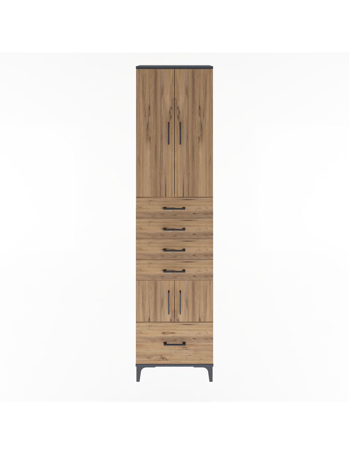 Arges Dolap 4 Raflı 5 Çekmeceli 4 Kapaklı 60x30x243 Antrasit-Çam