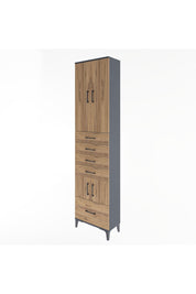 Arges Dolap 4 Raflı 5 Çekmeceli 4 Kapaklı 60x30x243 Antrasit-Çam