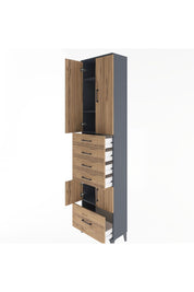 Arges Dolap 4 Raflı 5 Çekmeceli 4 Kapaklı 60x30x243 Antrasit-Çam
