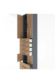 Arges Dolap 4 Raflı 5 Çekmeceli 4 Kapaklı 60x30x243 Antrasit-Çam