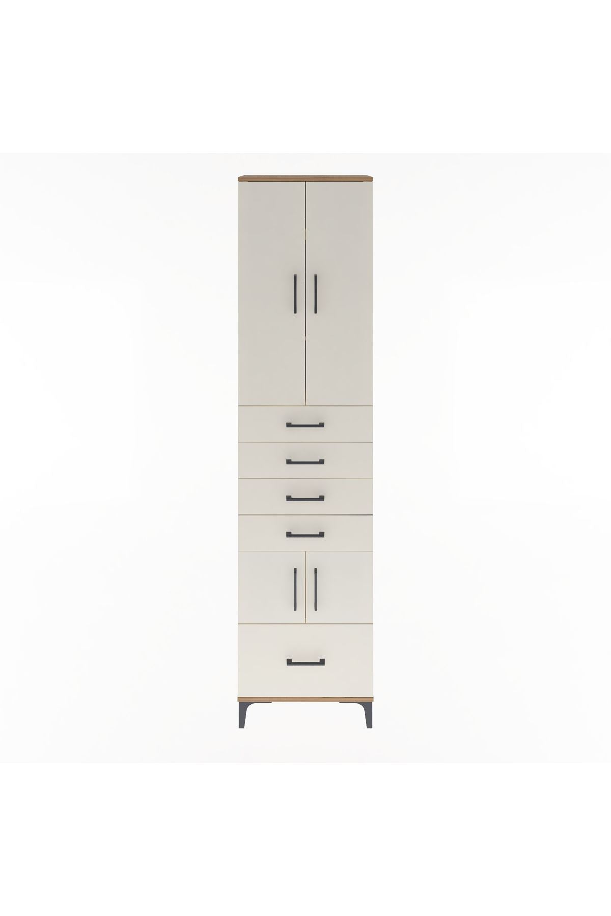 Arges Dolap 4 Raflı 5 Çekmeceli 4 Kapaklı 60x30x243 Çam-Aytaşı