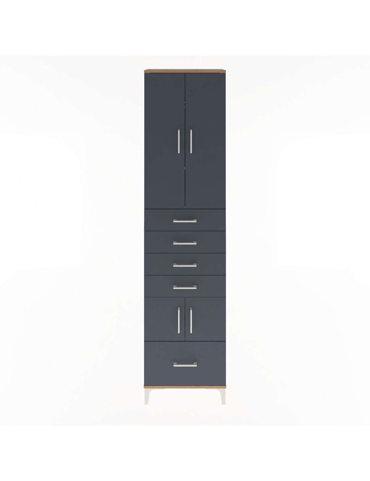Arges Dolap 4 Raflı 5 Çekmeceli 4 Kapaklı 60x30x243 Çam-Antrasit